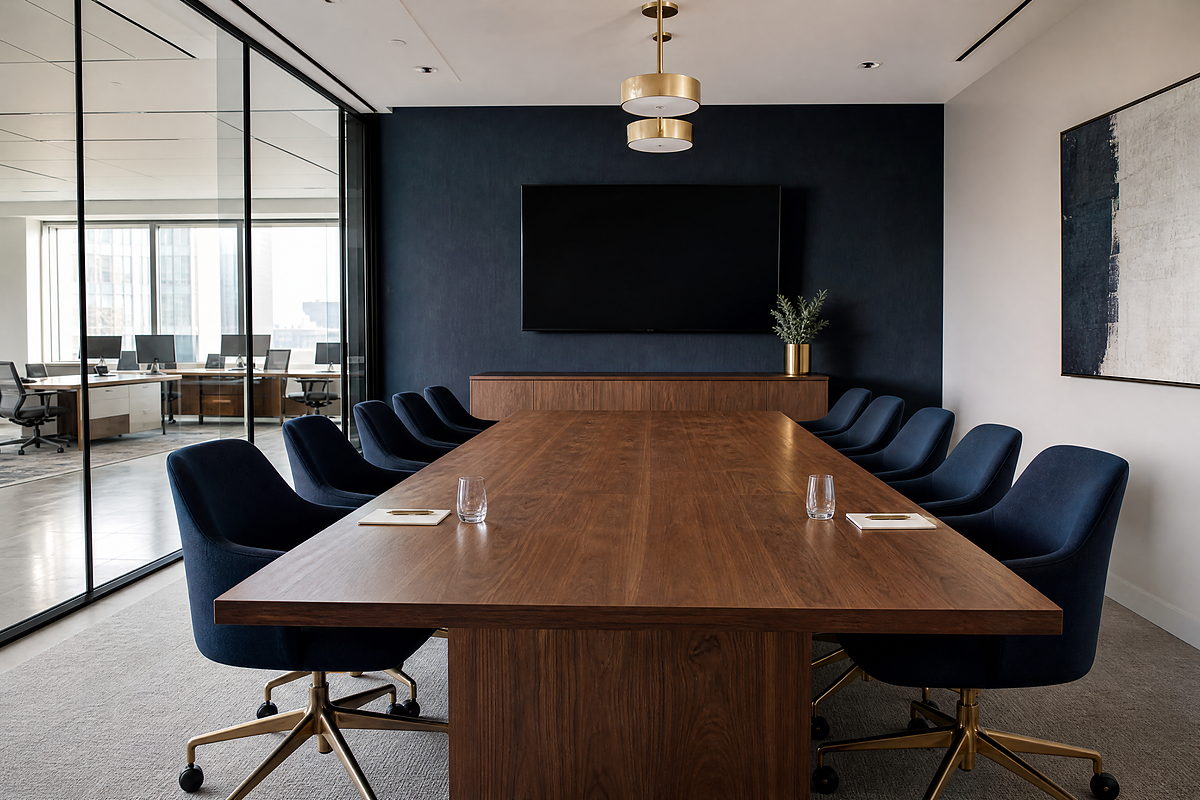 An empty glass meeting room
