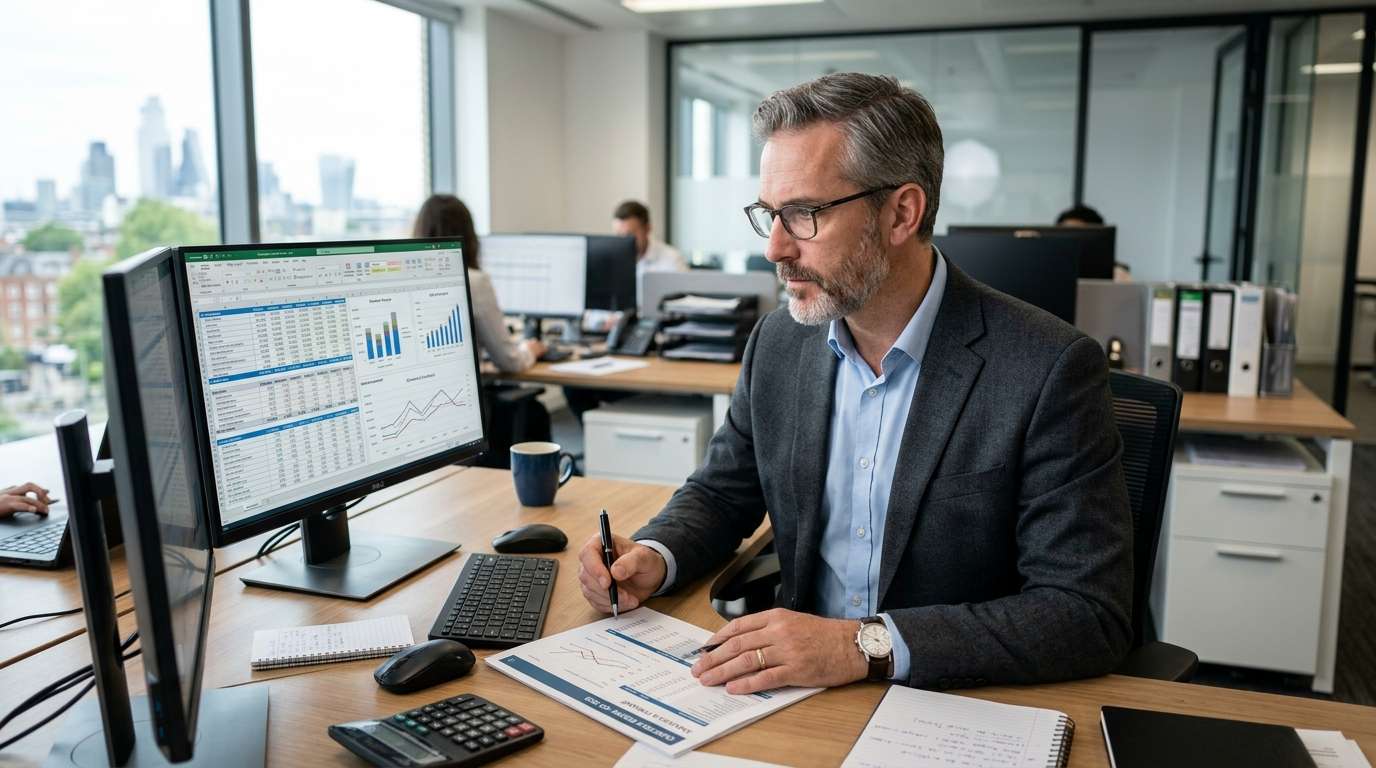 accountant analyzing financial data