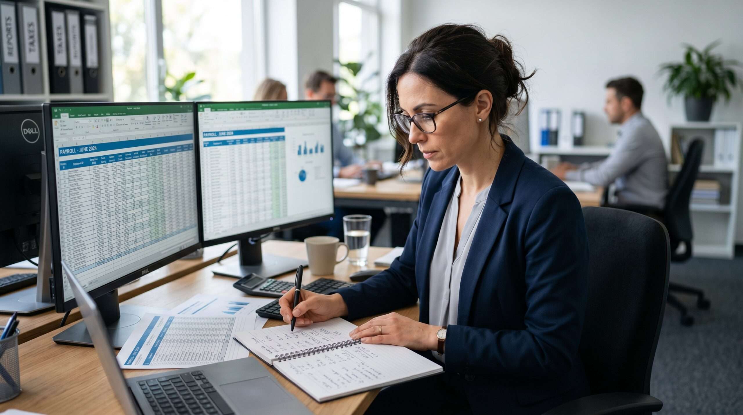accountant analyzing payroll data