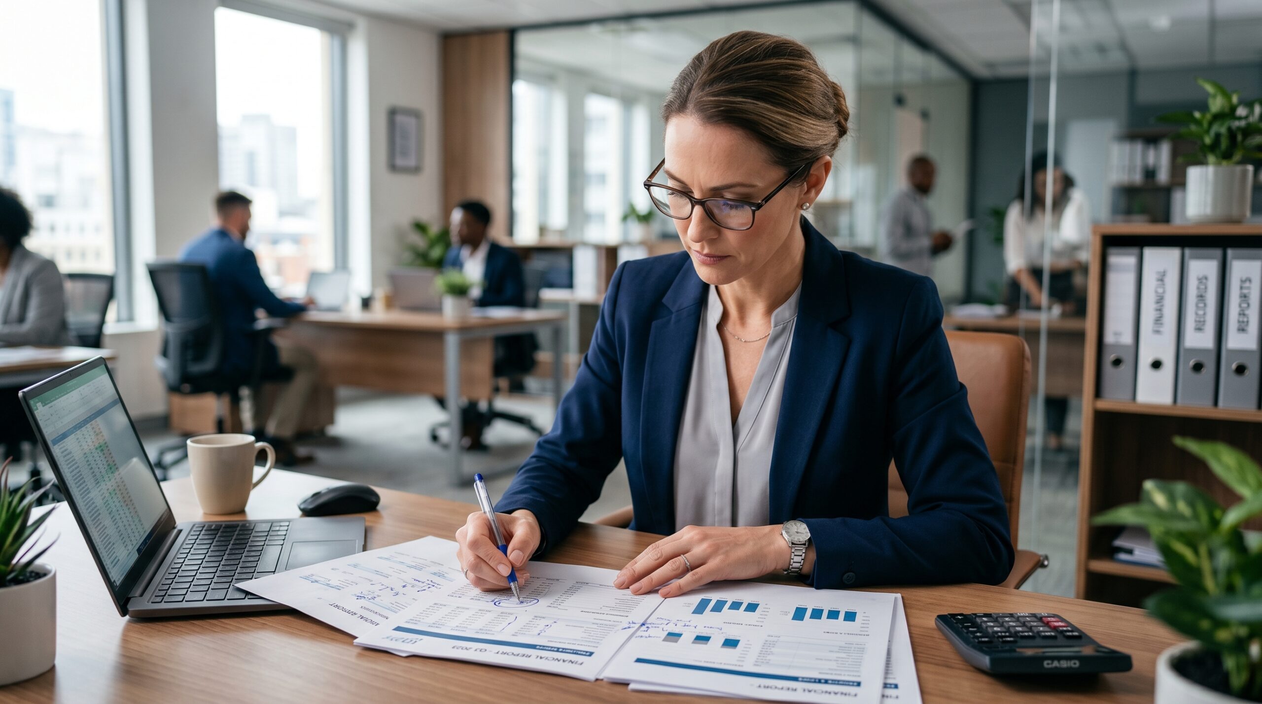 accountant reviewing financial reports