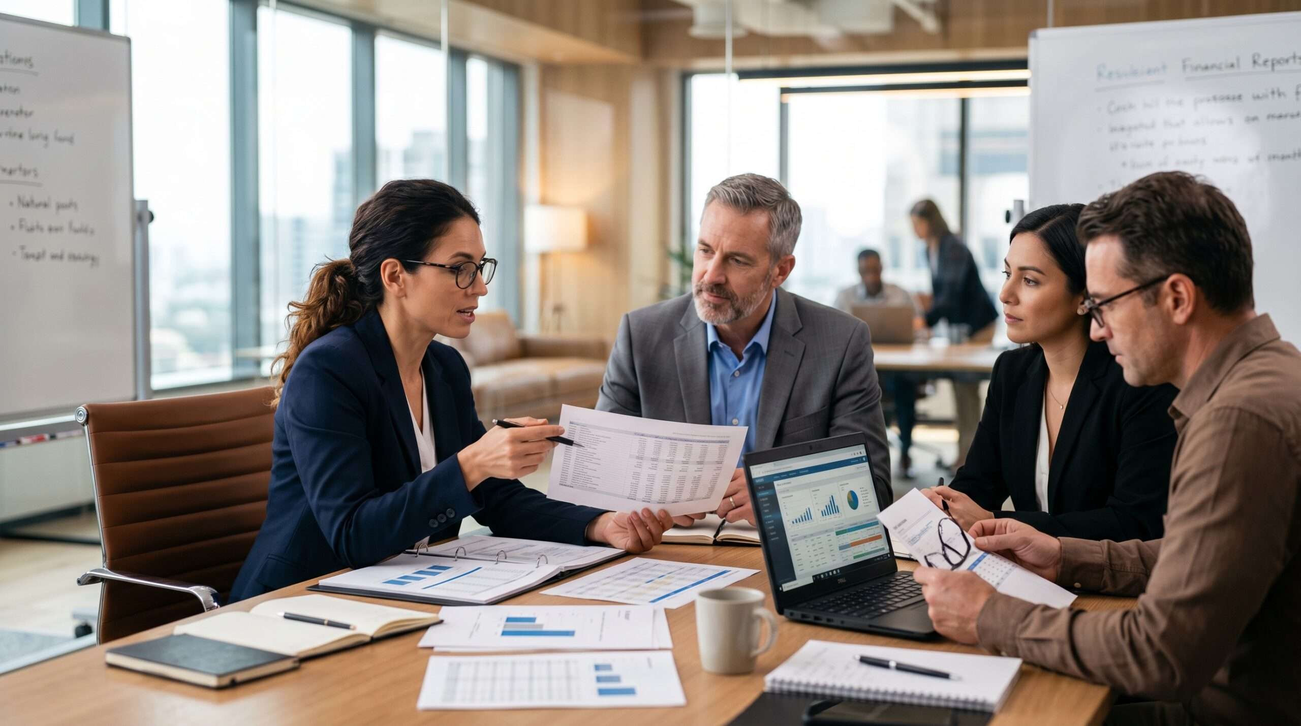 accounting team discussing financial reports