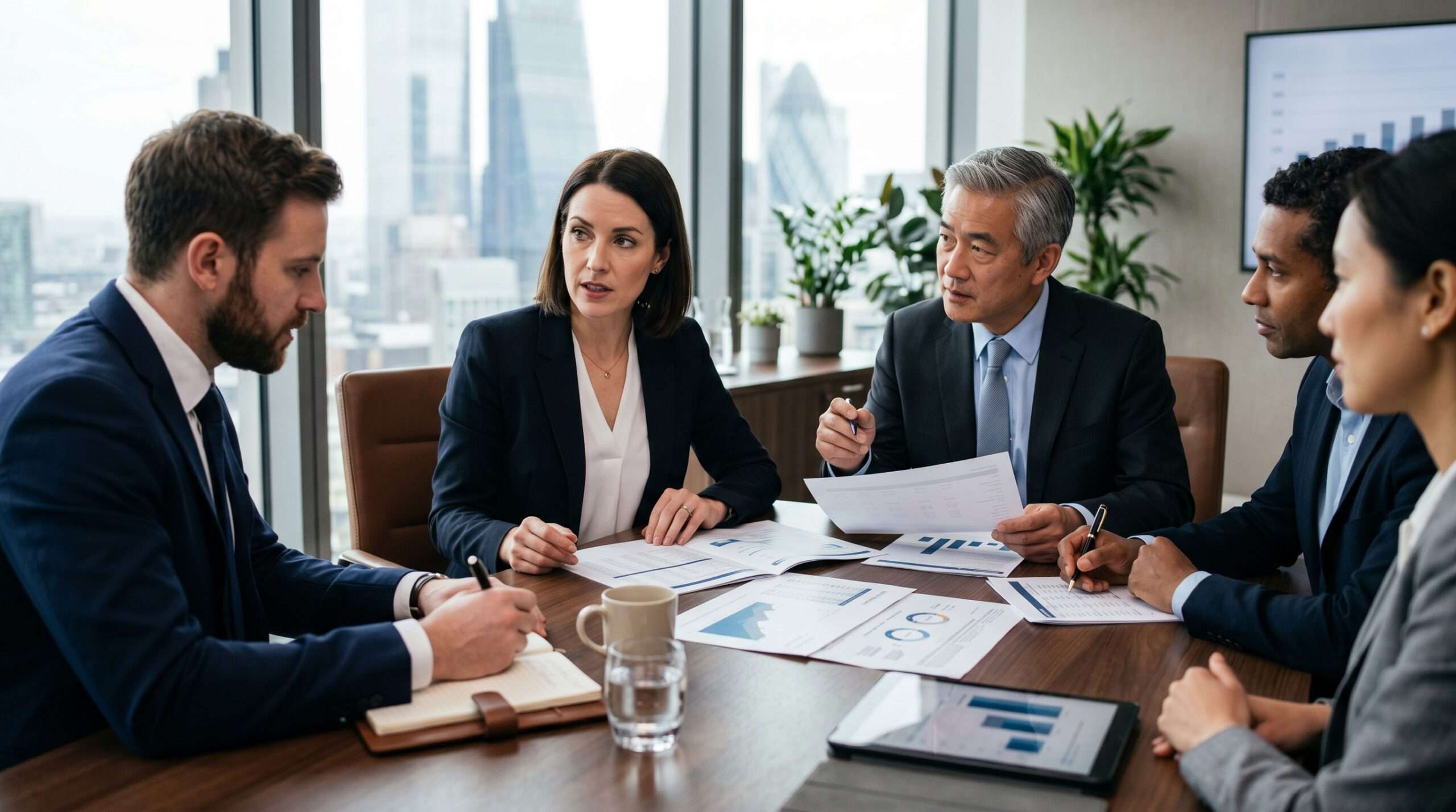 business meeting discussing financial strategy