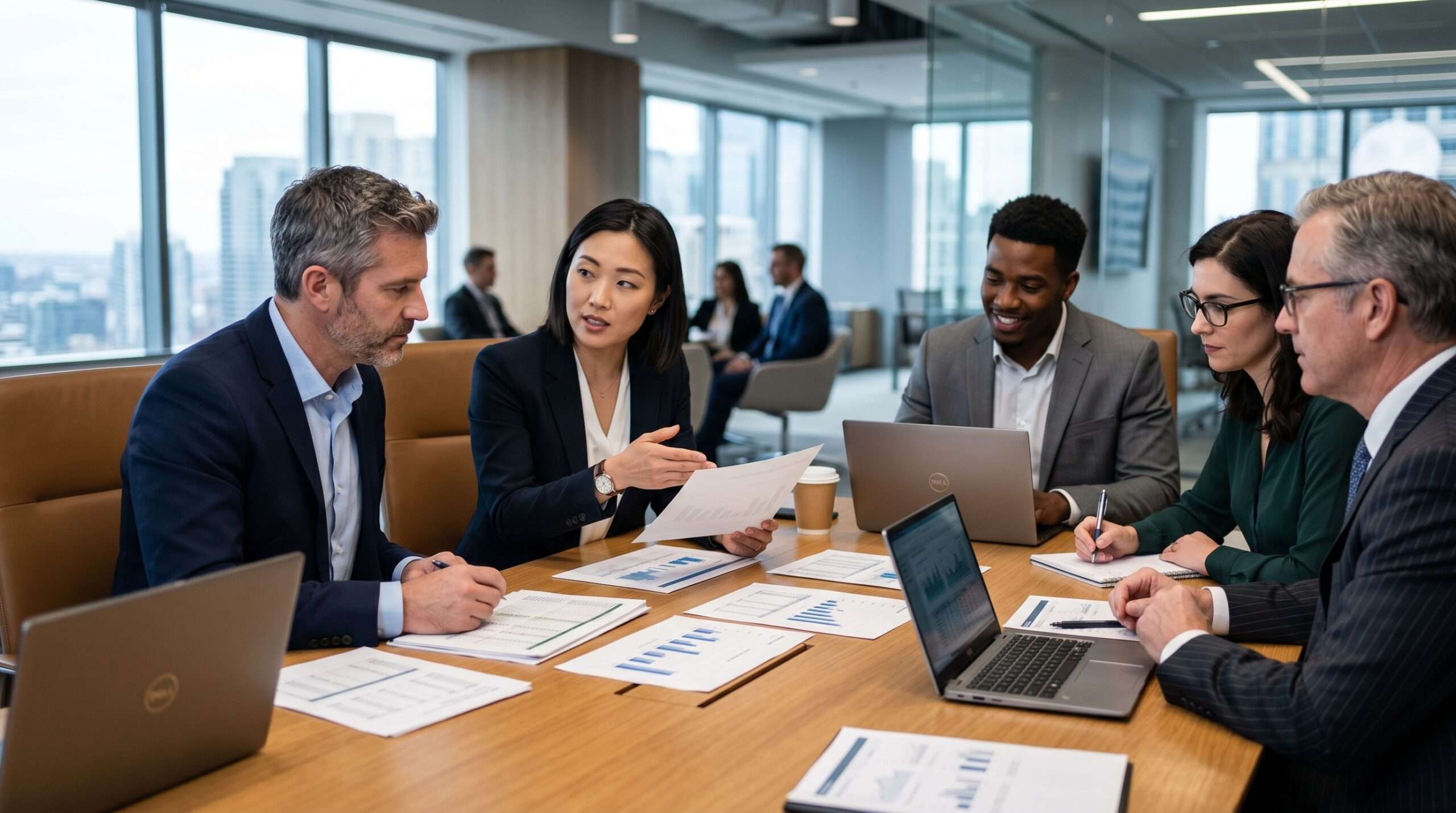 business team discussing financial reports