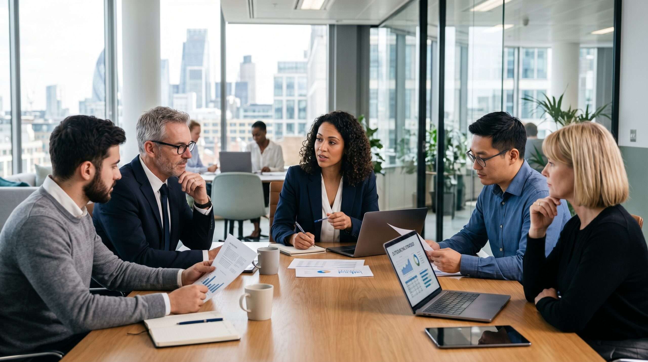 business team discussing outsourcing options