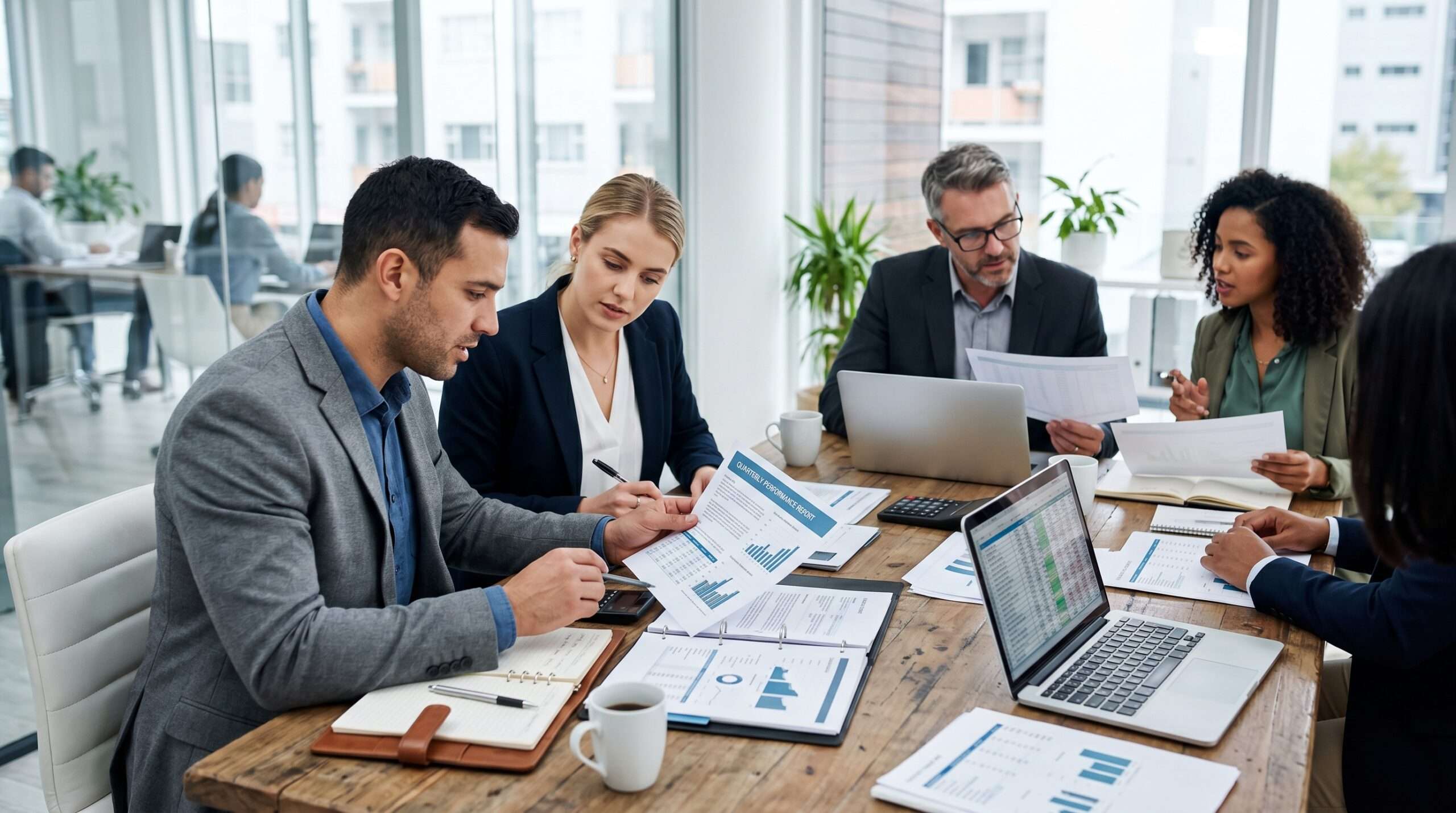 business team working on financial reports