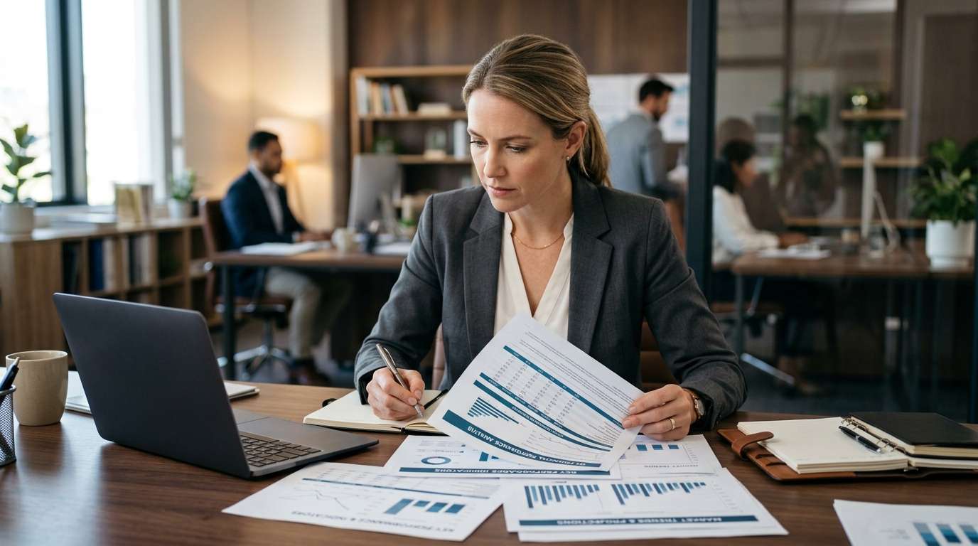 financial consultant analyzing reports