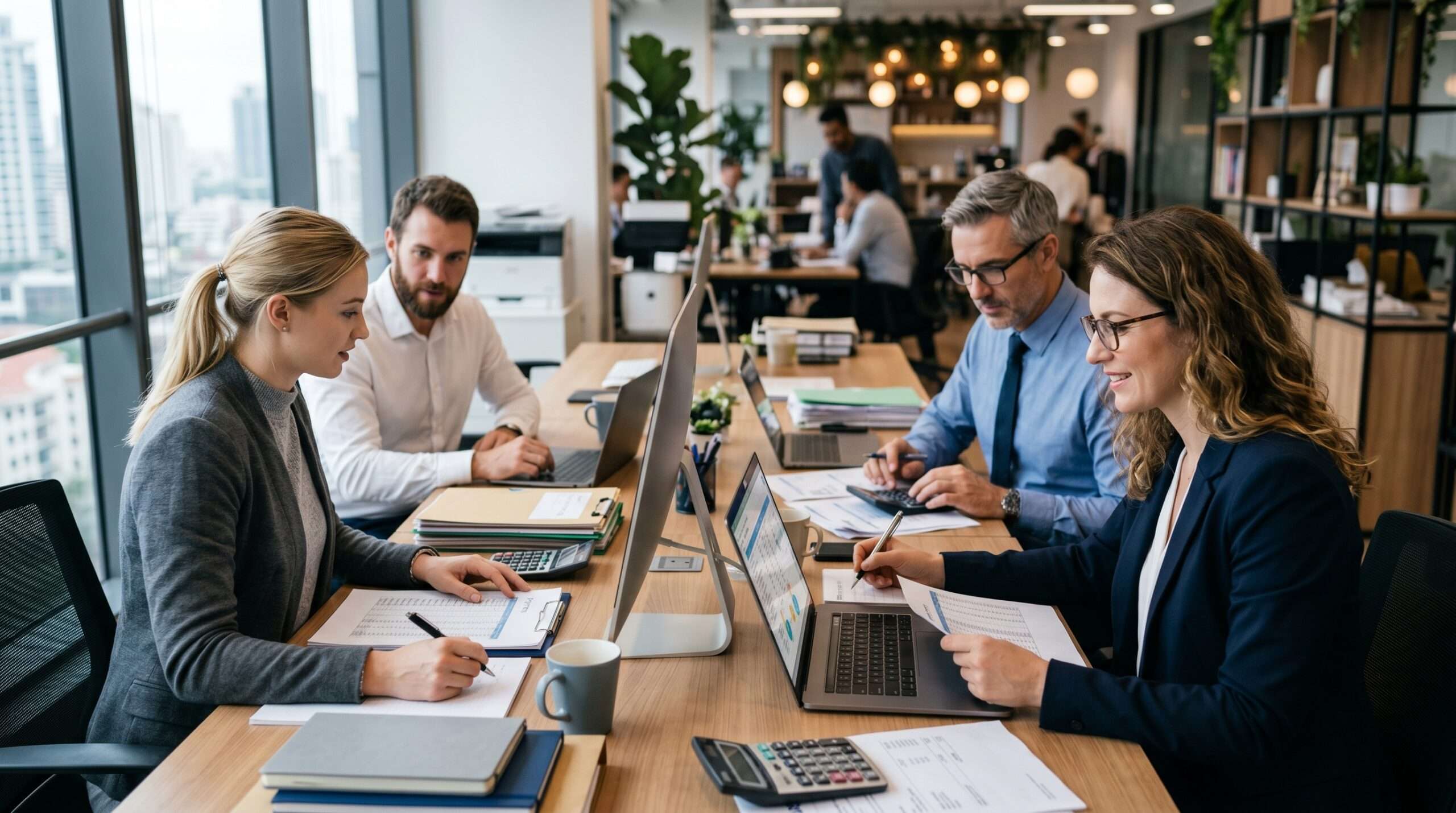 team of accountants working on payroll