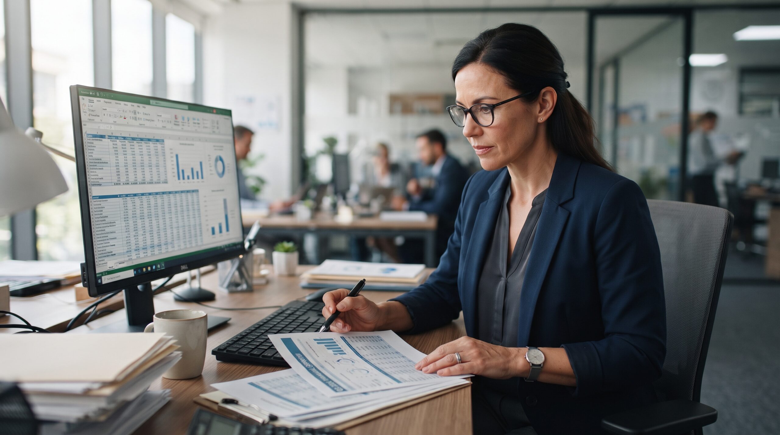 accountant reviewing financial reports