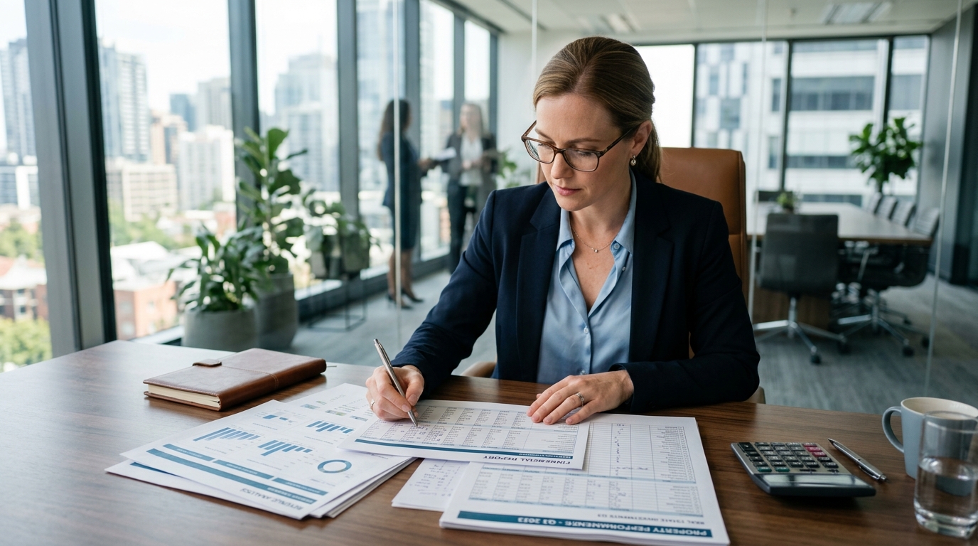accountant reviewing real estate financial reports