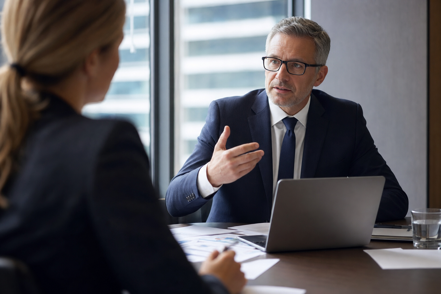 business meeting with CFO discussing financial strategy
