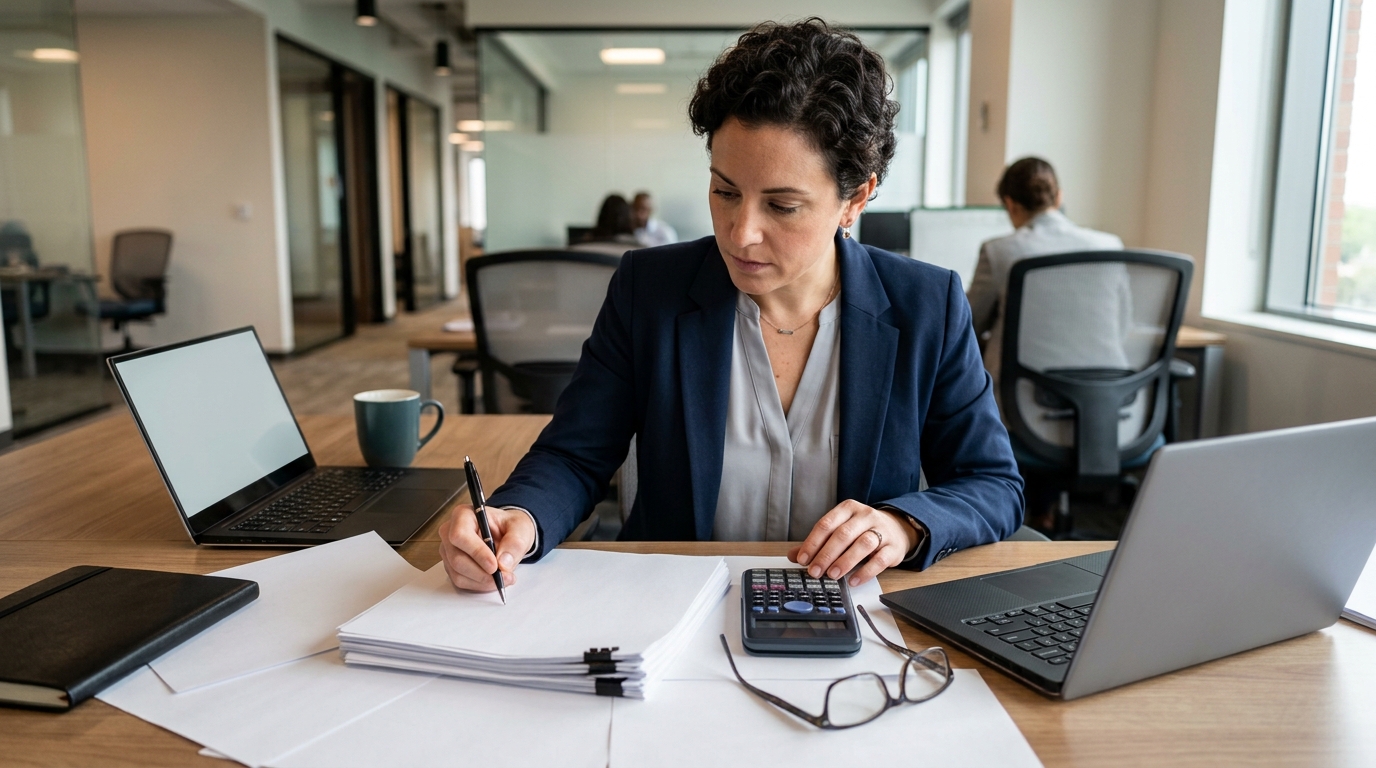 healthcare accountant reviewing financial reports