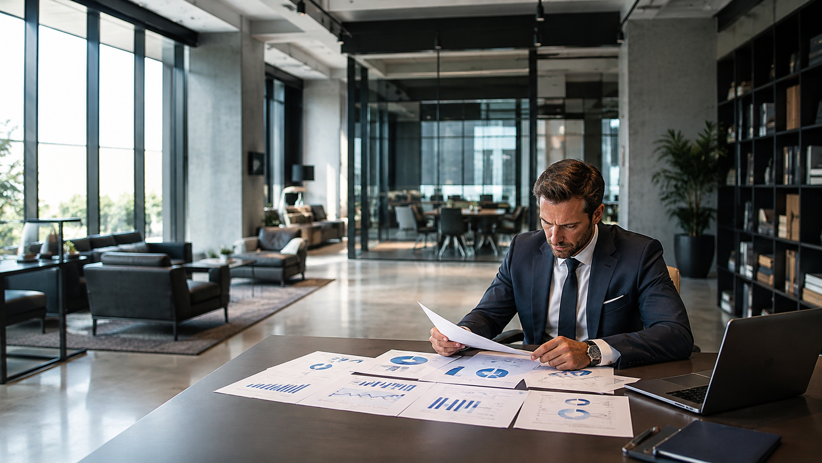 businessman analyzing financial reports