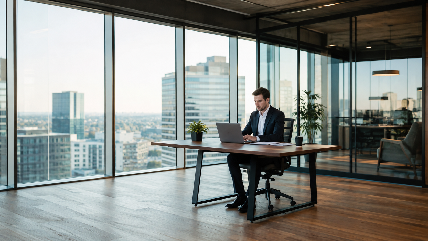 businessman reviewing accounts receivable on laptop