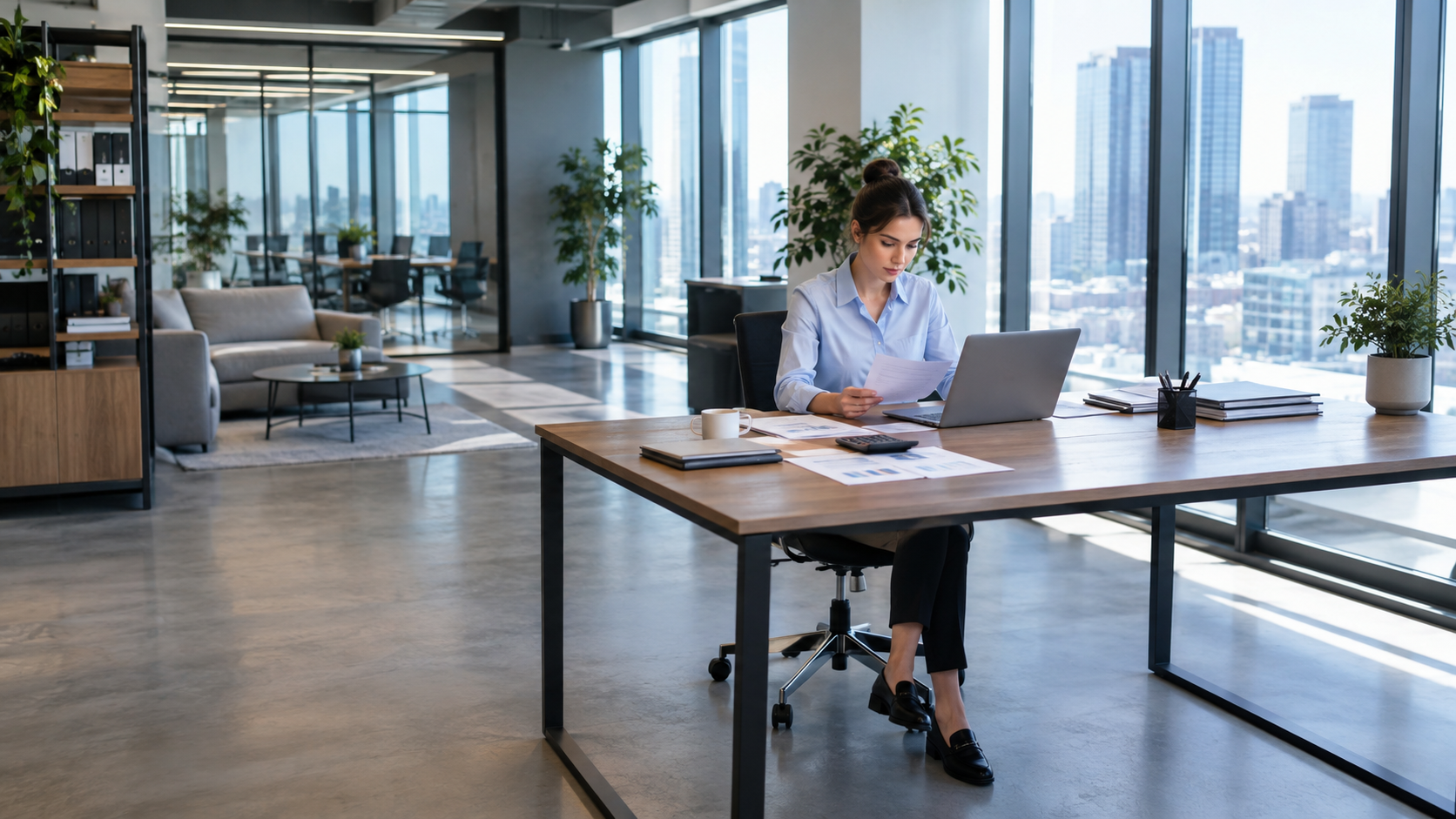 accountant analyzing financial reports on laptop