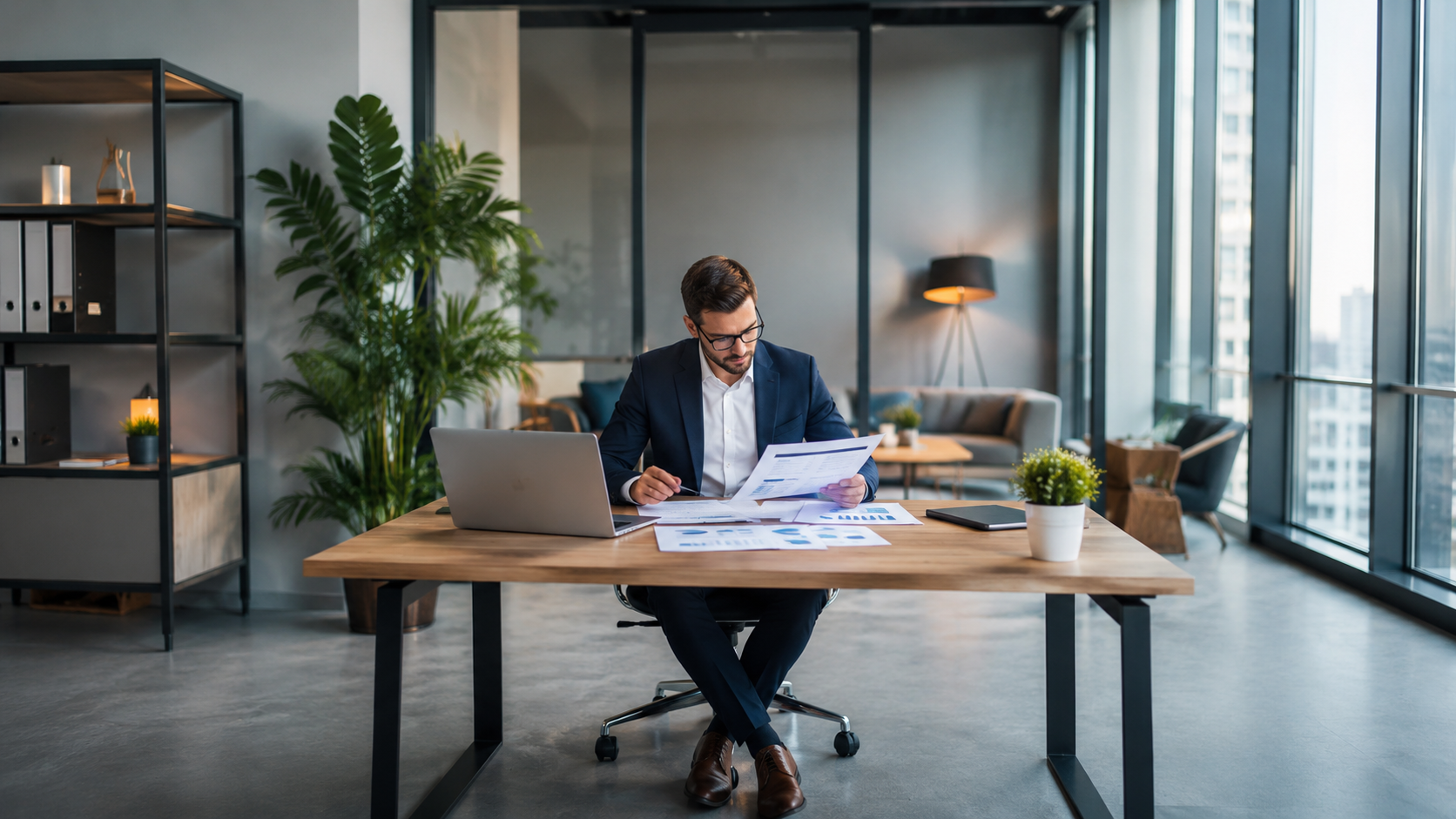 business accountant reviewing financial reports