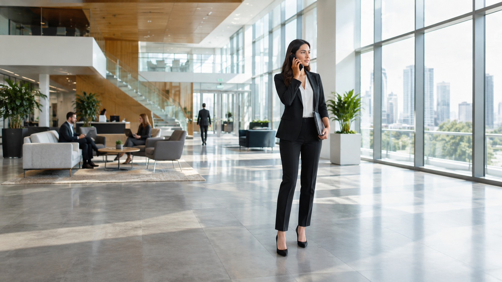 businesswoman on phone with client